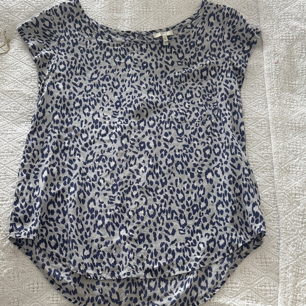 Joie Blue and Gray Silk Short Sleeve Top